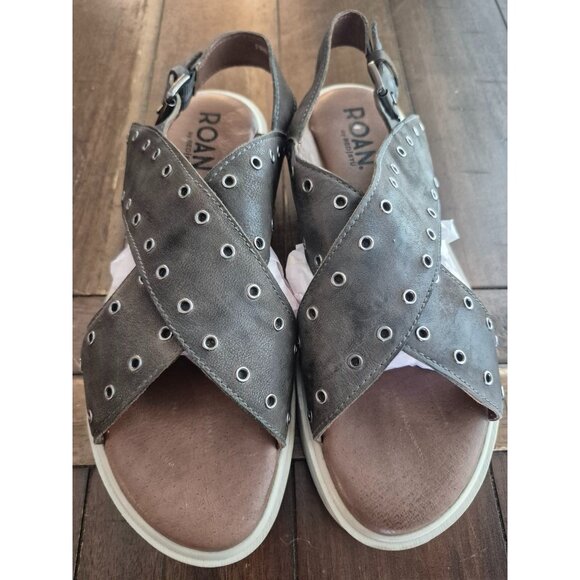Roan By Bedstu Womens Gray Leather Sandals With Eyelets Size 9 - Picture 1 of 5
